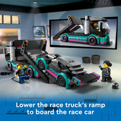 LEGO City Race Car ramp action showing loading onto the carrier.