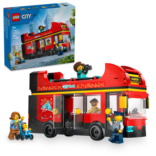 LEGO City Red Double-Decker Sightseeing Bus front view highlighting iconic design and durability