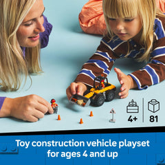 LEGO City roadwork sign and cones support role-play and traffic awareness.