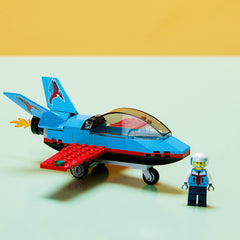 LEGO stunt plane with landing wheels ready for takeoff and stunts.