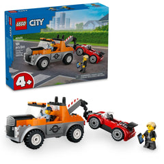 LEGO City Tow Truck and Sports Car Repair front view shows a rugged tow truck for rescue play