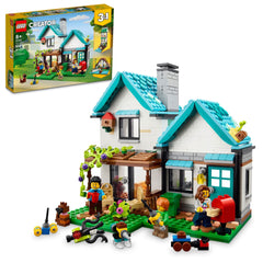 LEGO Creator Cozy House box front showing three build options for creative play.