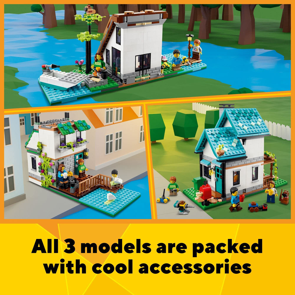 LEGO Creator Cozy House canal house attic office interior view.