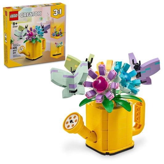 LEGO Creator 3-in-1 flowers in watering can model for colorful room display and play.