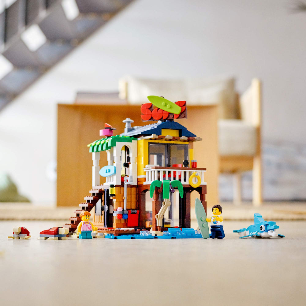 LEGO Creator 3in1 Surfer Beach House hinges enable versatile reconfiguration play.