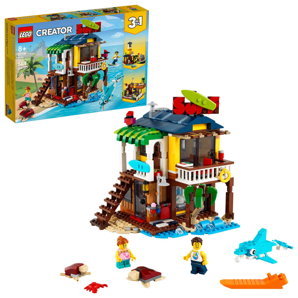 LEGO Creator 3in1 Surfer Beach House exterior with bright coastal colors for imaginative play.