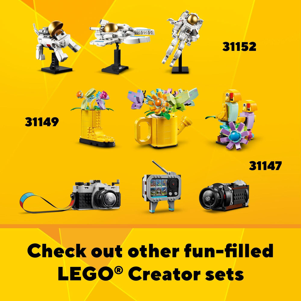 LEGO Creator display-ready models sit on shelves after play