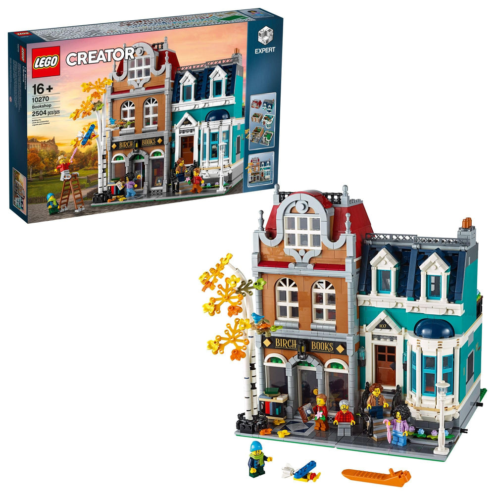 LEGO Creator Expert Bookshop 10270 front view, ideal for prominent display on collectors’ shelves