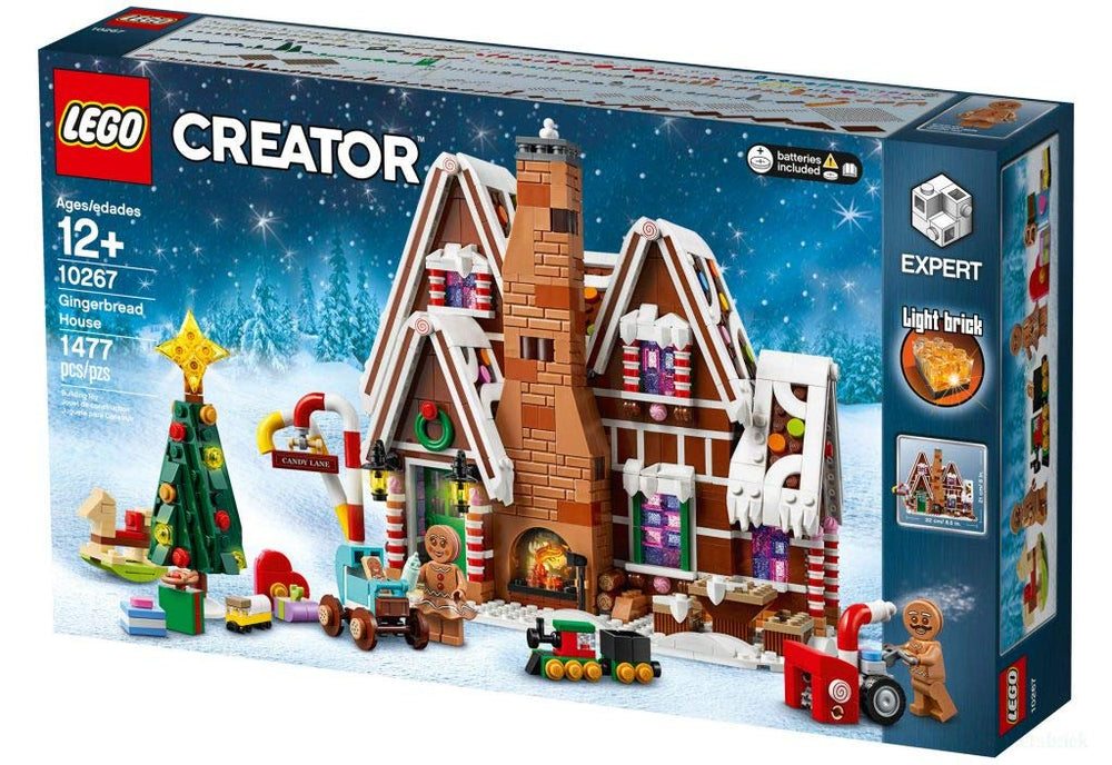 LEGO Creator Expert Gingerbread House roof frosted with candy accents for festive display.