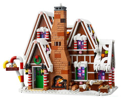 LEGO Gingerbread House tall chimney with glowing fireplace adds warm ambience.