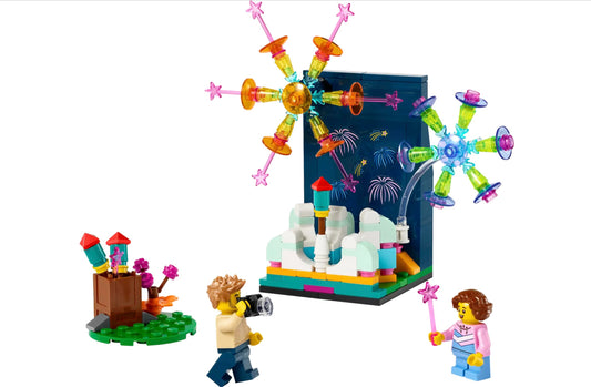 LEGO Creator Firework Celebrations launcher shows a buildable centerpiece for shelves.