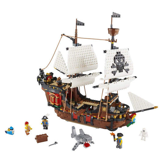 LEGO Creator Pirate Ship front view for dynamic sea adventures.
