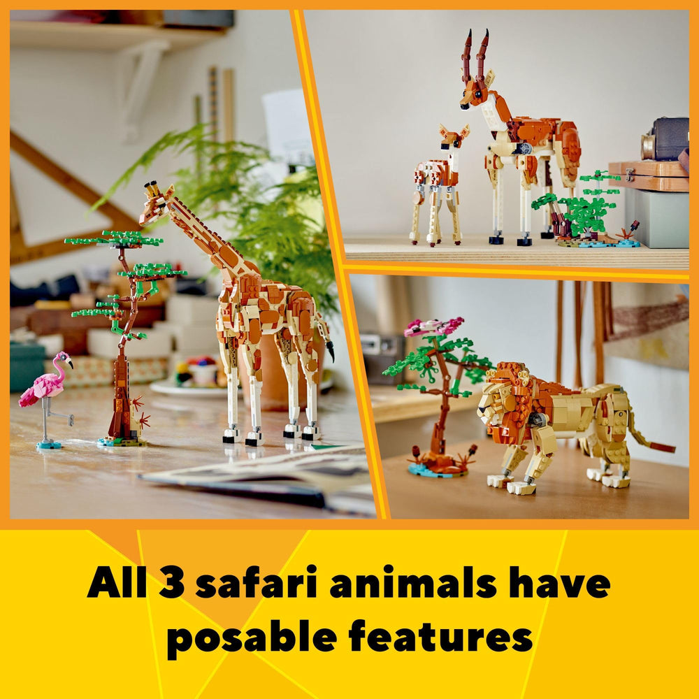 LEGO Creator 3-in-1 Wild Safari Animals giraffe pose with movable neck for interactive play