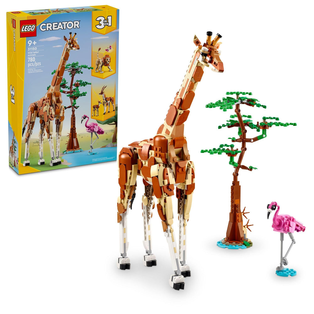 LEGO Creator 3-in-1 Wild Safari Animals giraffe beside a tree and flamingo for imaginative safari play