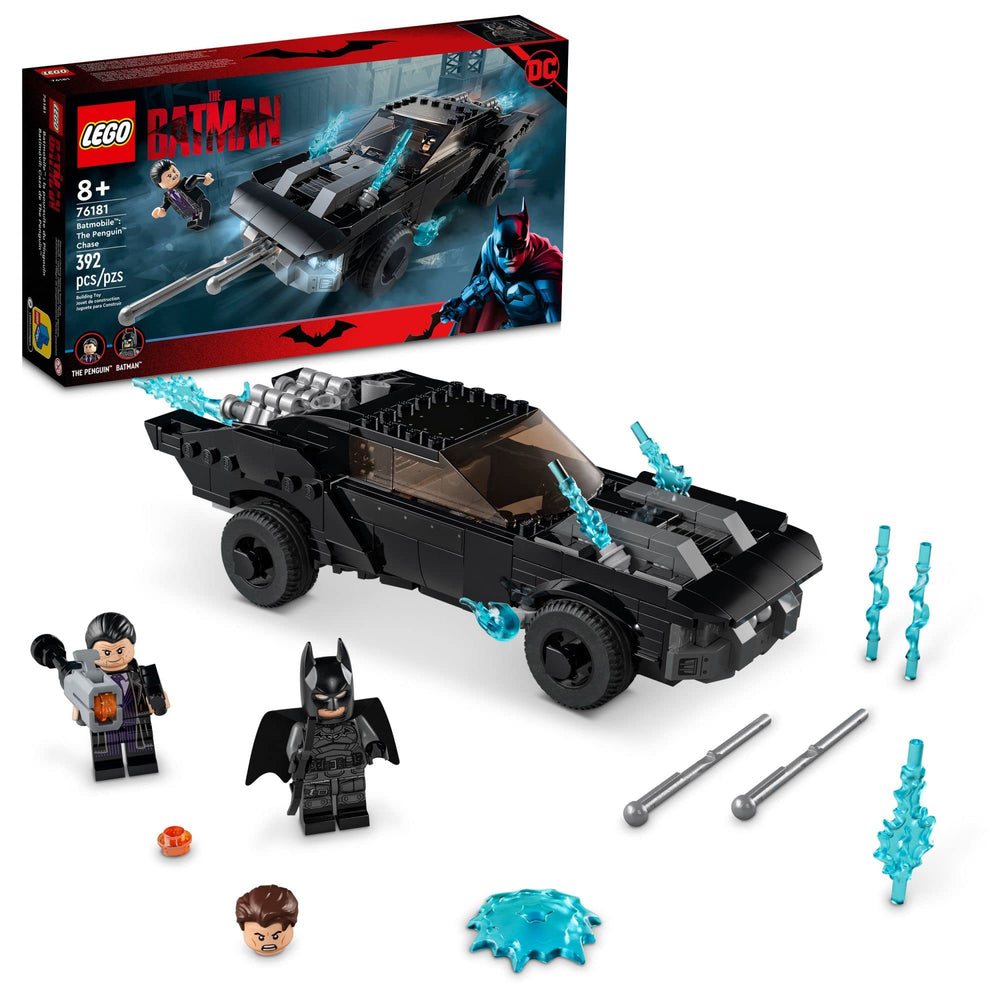LEGO DC Batman Batmobile front view with Penguin Chase missiles for action play