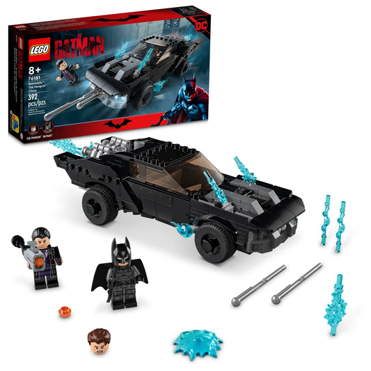 LEGO DC Batman Batmobile front view with Penguin Chase missiles for action play