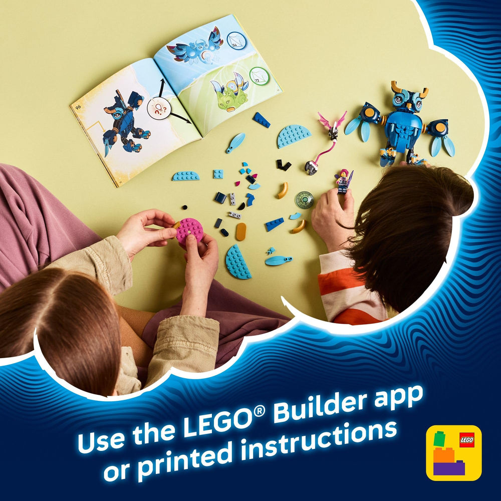 LEGO DREAMZzz Time Owl rescue scene: playset adds collaborative storytelling possibilities.