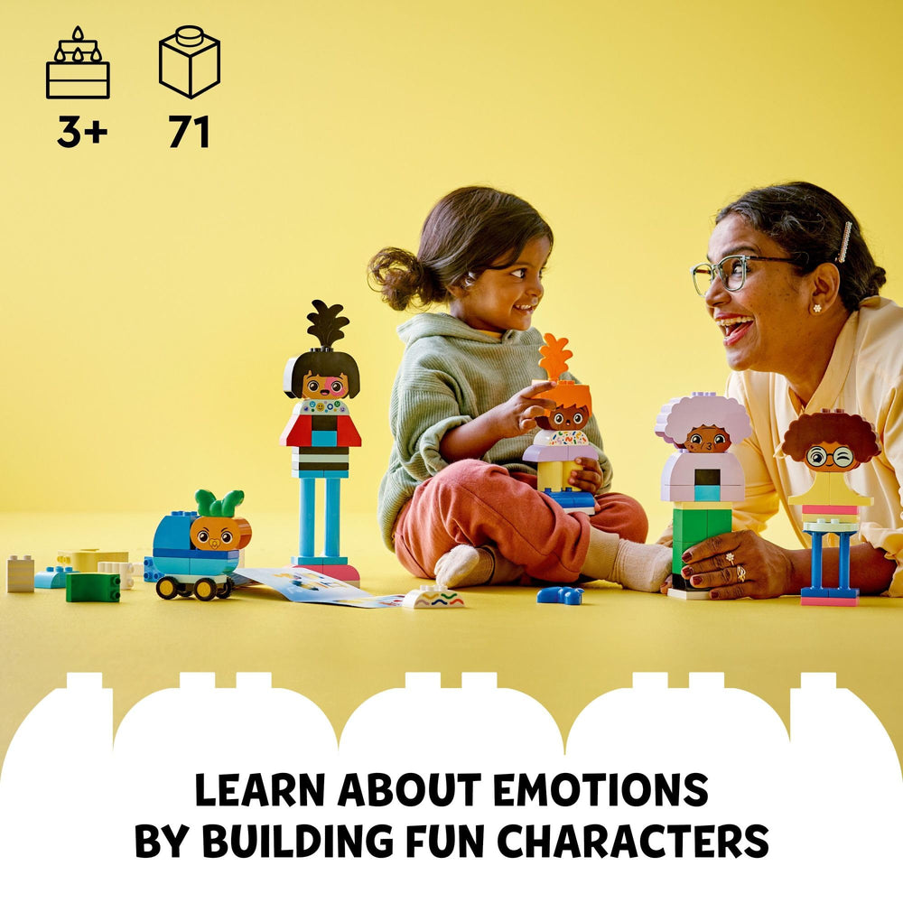 LEGO DUPLO 10423 face bricks express feelings for better storytelling.