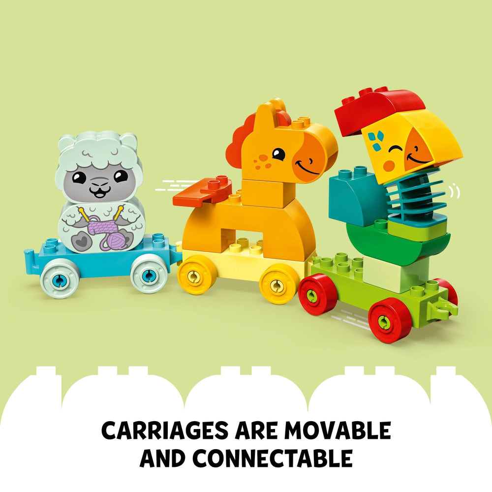 LEGO DUPLO train carriages connected for bright color-to-carriage matching activity