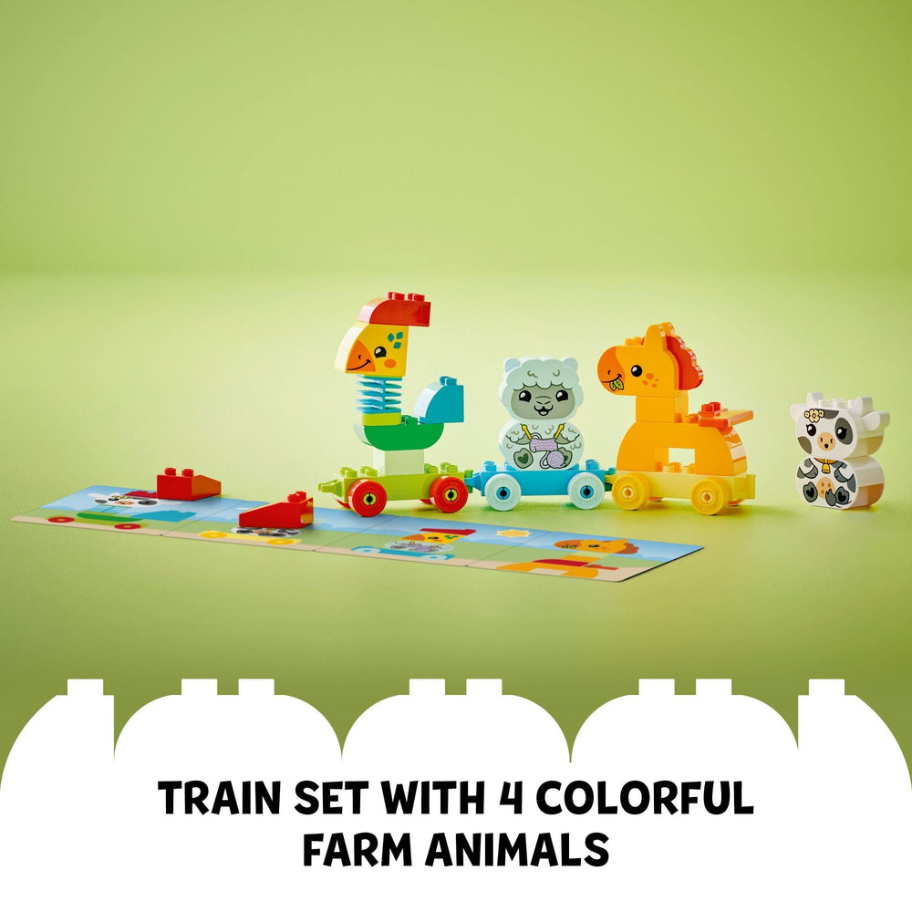 LEGO DUPLO horse figure on a pull-along train to support motor skills