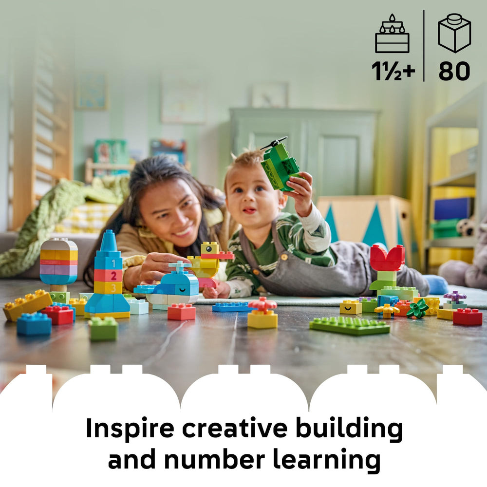 LEGO DUPLO colorful brick assortment laid out to highlight variety and creative options