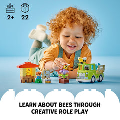 LEGO DUPLO Caring for Bees & Beehives truck with honey jars supports imaginative stories.