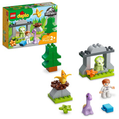 LEGO DUPLO Jurassic World baby Triceratops in a cave for easy, hands-on exploration.