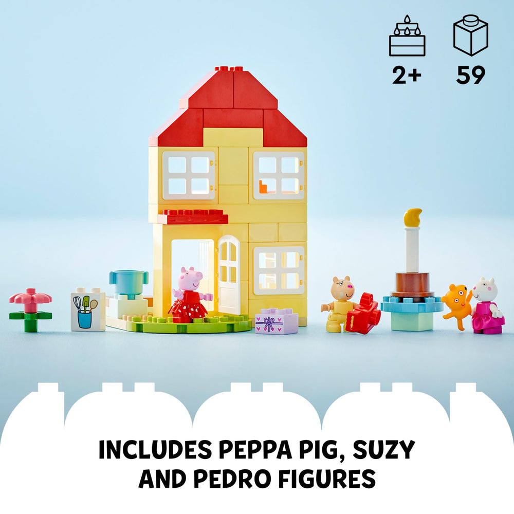 LEGO DUPLO Peppa Pig Birthday House kitchen area with cake supports pretend cooking and celebration