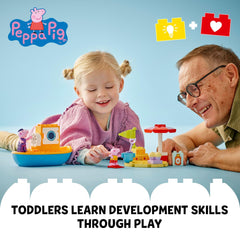 Grandpa Pig figure and Peppa ready for beach adventures in a buildable, splashing toy.