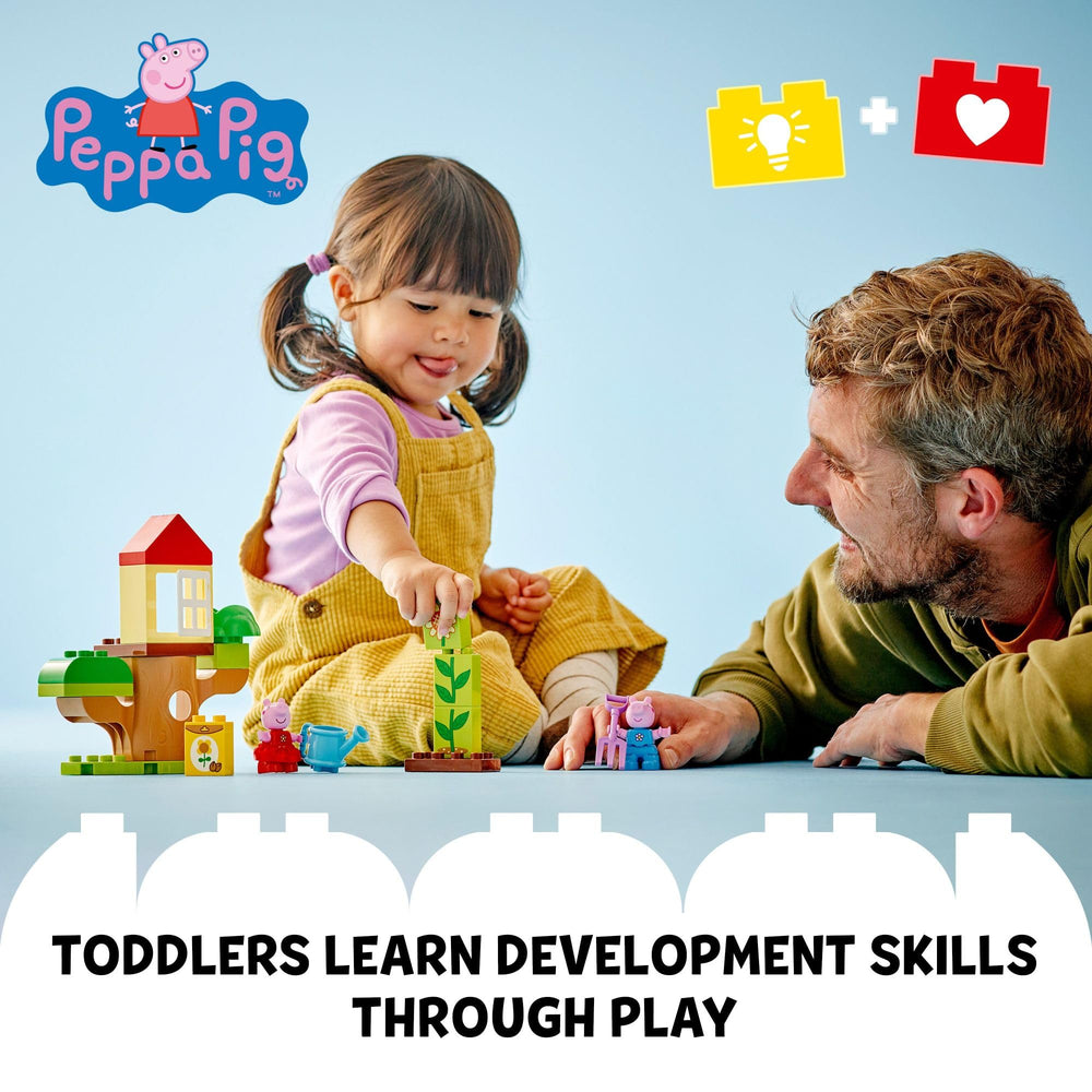 LEGO DUPLO Peppa Pig watering can and seeds encourage careful handling and nurturing play.