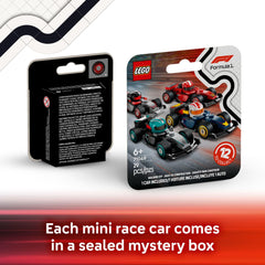 LEGO F1 cockpit-detail highlights helmet and moving wheels for authentic race play.