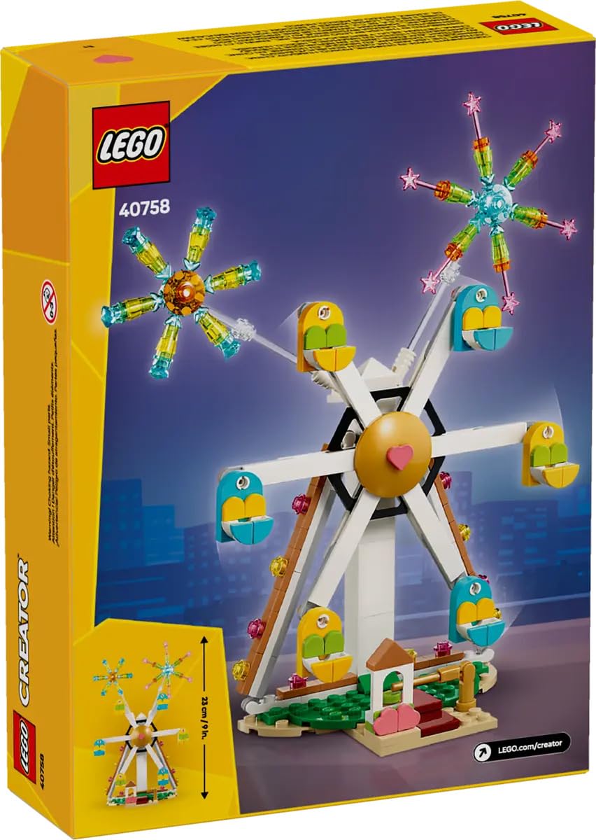 LEGO Ferris Wheel 6 gondolas rotate for hands on fun.