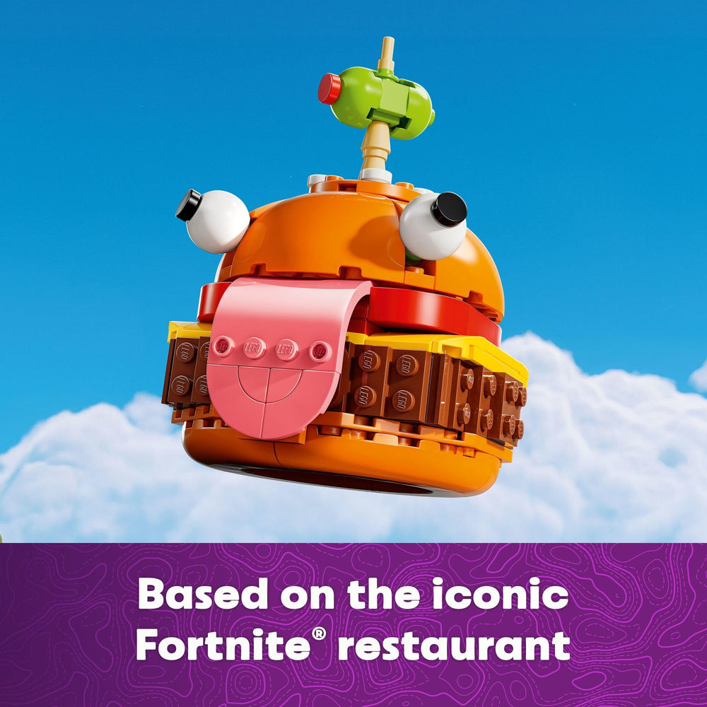 LEGO Fortnite Durrr Burger olive on toothpick detail creates a recognizable restaurant charm
