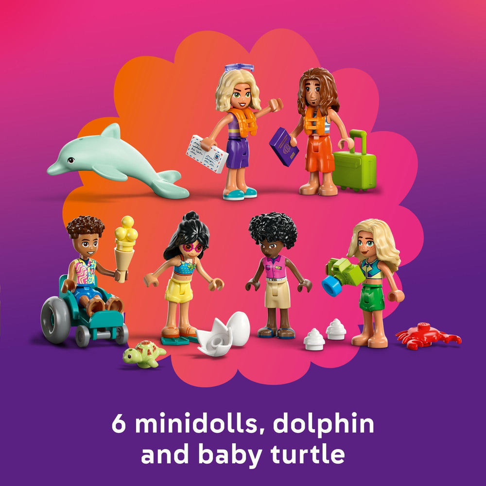 LEGO Friends Beach Resort firepit scene fosters cozy storytelling at night.