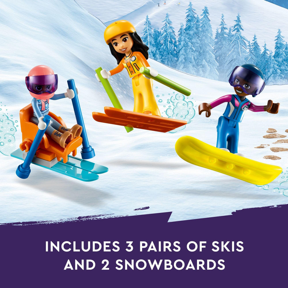 LEGO Friends Holiday Ski Slope and Café hidden cave and snow fox add mystery.