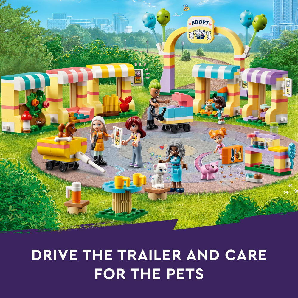 LEGO Friends play area setup for pet introductions and adoption stories.