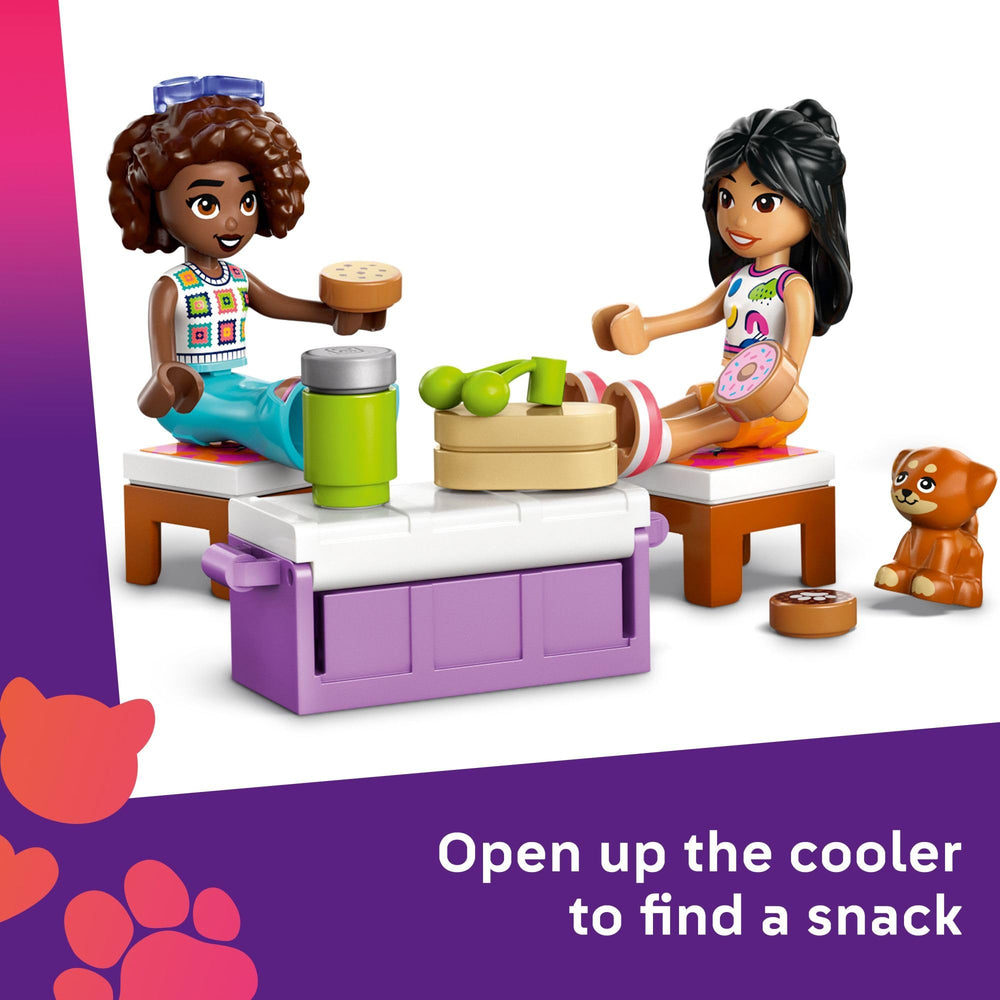 LEGO Friends Road-Trip Car interior shows cargo space for kayak and gear.
