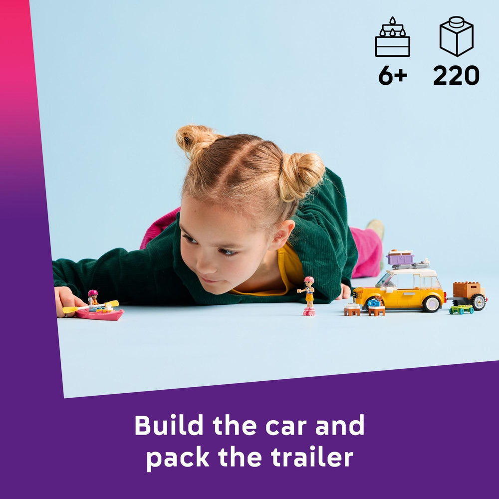 LEGO Friends Road-Trip Car side profile highlighting trailer storage for outdoor play.