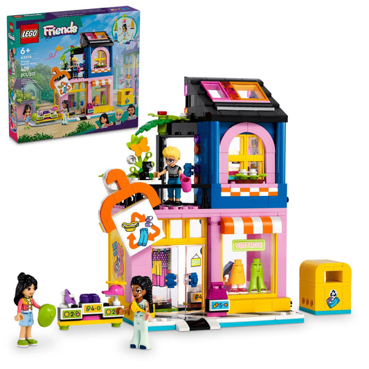 LEGO Friends Vintage Fashion Store shop front with mini-dolls for imaginative shopping play