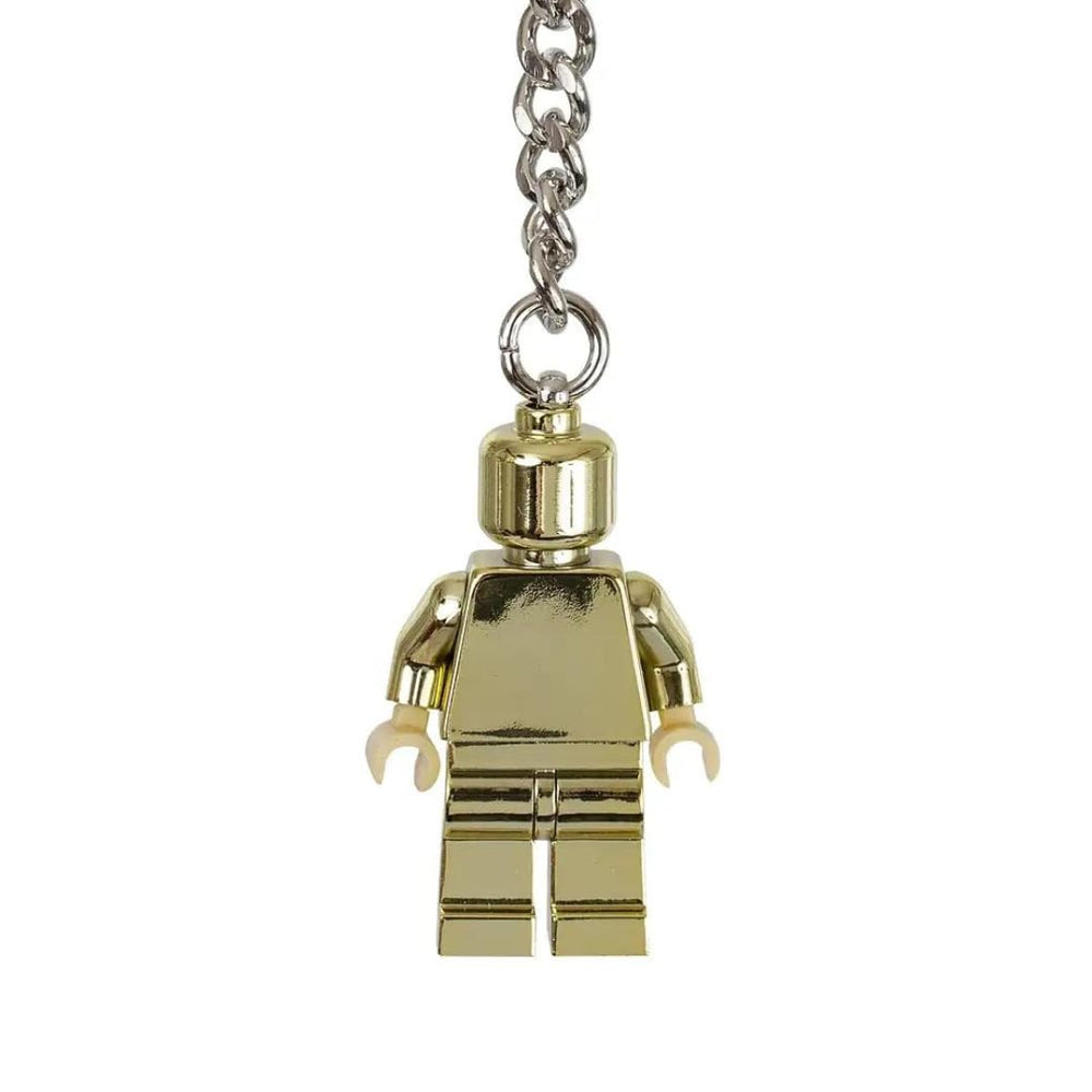 LEGO Golden Minifigure Keychain close-up, metallic finish and premium craftsmanship.
