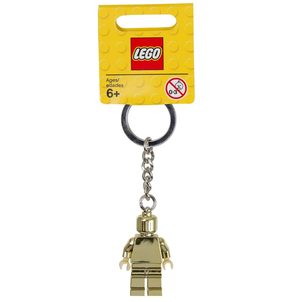 LEGO Golden Minifigure Keychain side view, sleek compact accessory on the go.