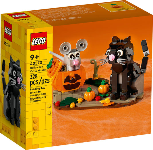 LEGO Halloween Cat & Mouse 40570 cat on a rotating base for playful seasonal display.