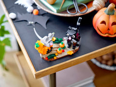 LEGO Halloween Cat & Mouse 40570 pumpkin toy with mini pumpkins and autumn flowers for seasonal decor.