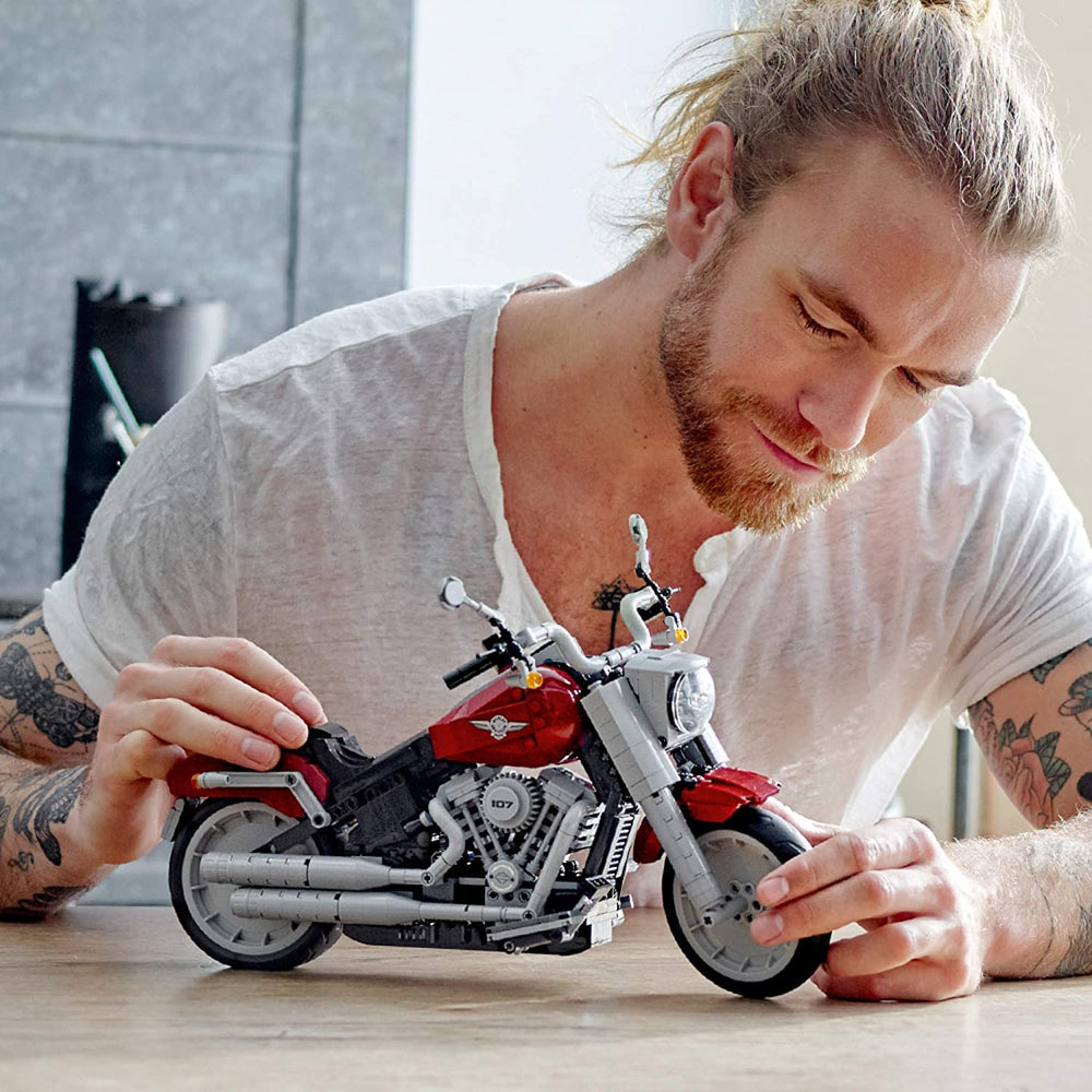 LEGO Harley-Davidson Fat Boy fuel tank with printed logos for authentic detail.