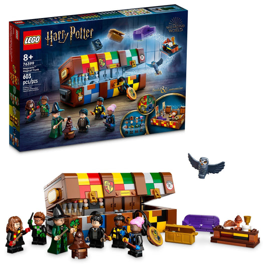 LEGO Harry Potter Hogwarts Magical Trunk opened view shows modular play spaces for imaginative scenes