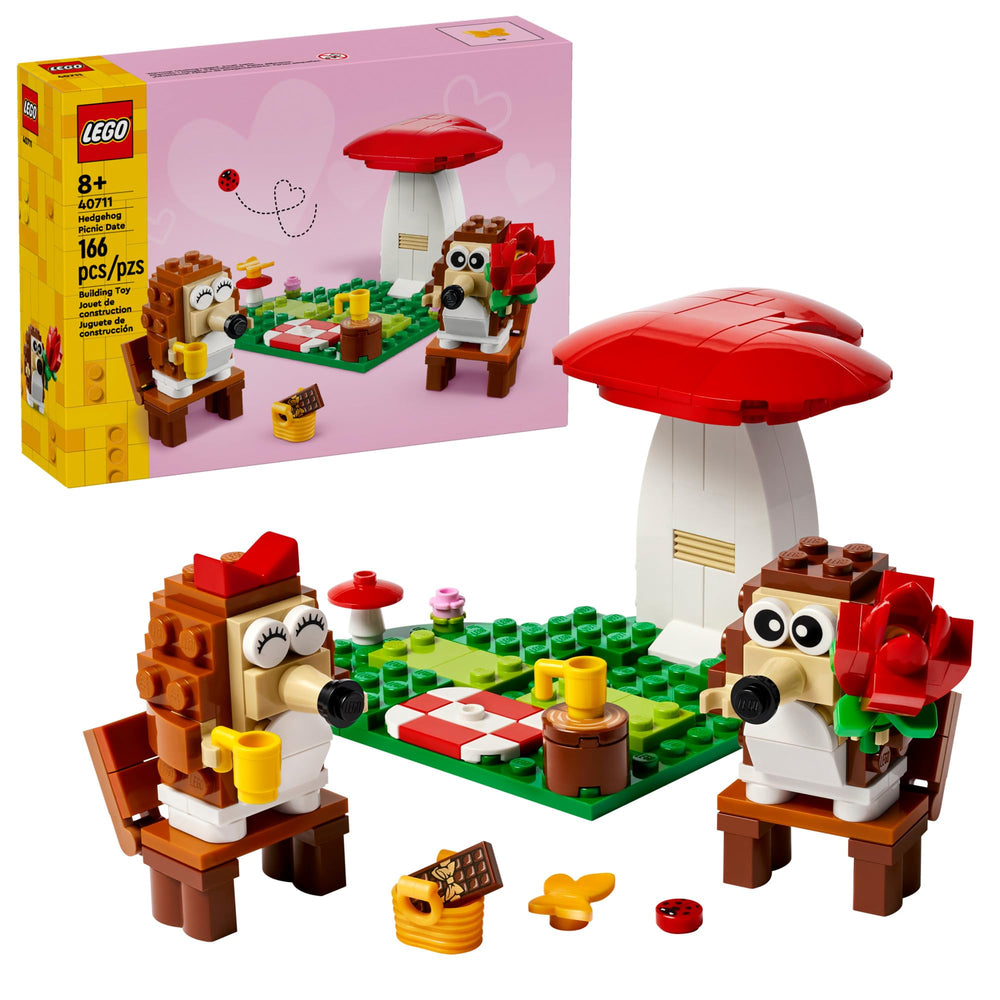 LEGO Hedgehog Picnic Date rose accessory enhances romantic storytelling.