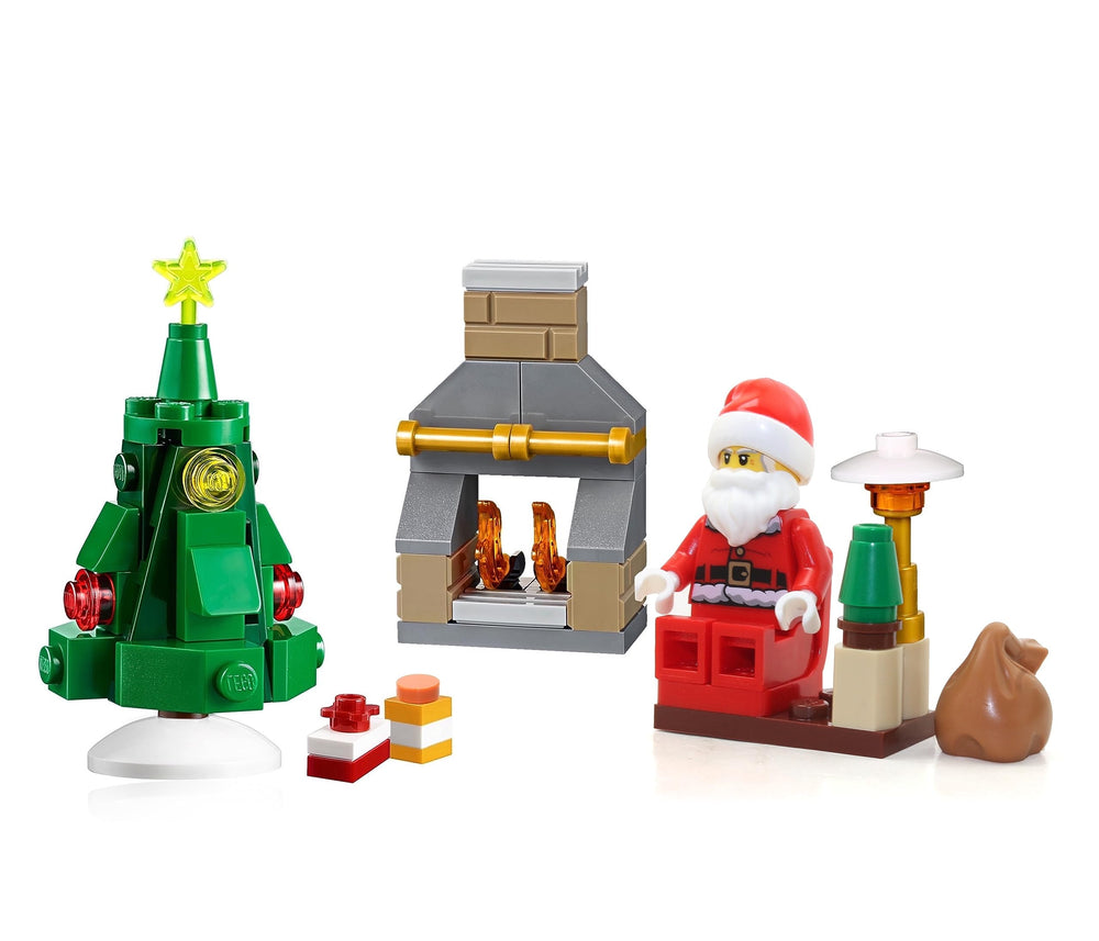 LEGO holiday mini build living room scene with tree and fireplace for festive storytelling.