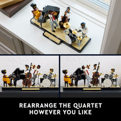 LEGO Ideas Jazz Quartet trumpet display creates an eye-catching music-inspired focal point.