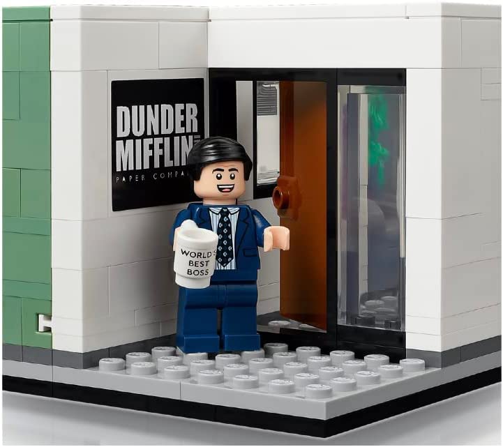 LEGO Ideas The Office 21336 reception area display for shelf-ready setup.