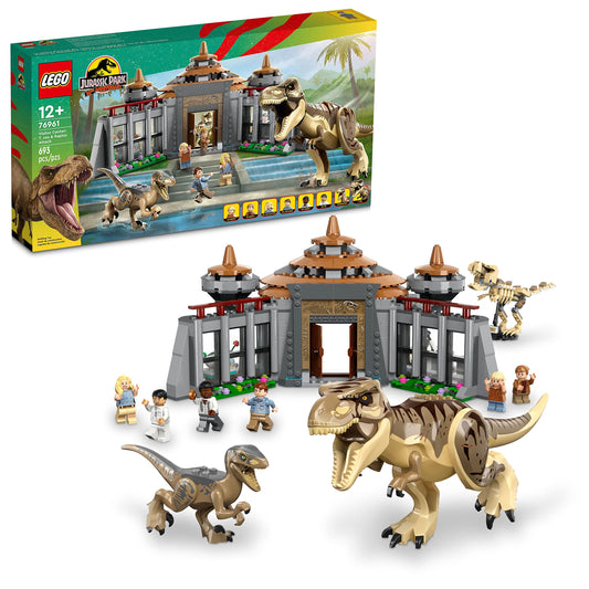 LEGO Jurassic Park Visitor Center entrance hall banner reveal for dramatic play.
